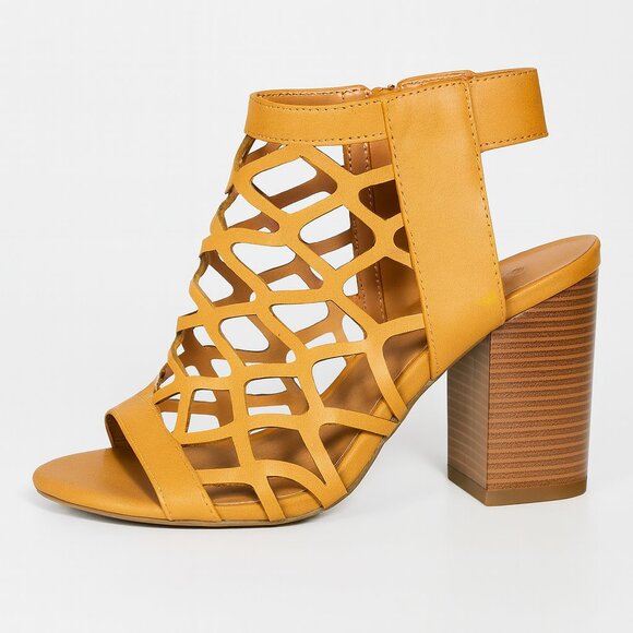 Bamboo Women’s Block Heel Cutout Sandal 7 Yellow Lattice Design - AC078 - Picture 1 of 4